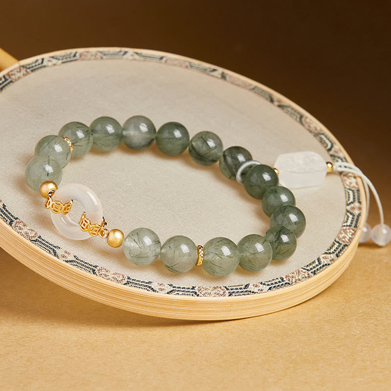 Bracelet de courage en argent sterling 925 Buddha Stones, quartz rutile vert et calcédoine blanche, boucle de la paix. - image 2