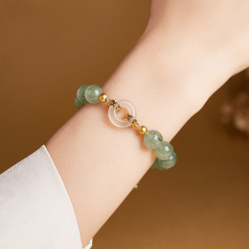 Bracelet de courage en argent sterling 925 Buddha Stones, quartz rutile vert et calcédoine blanche, boucle de la paix. - image 10