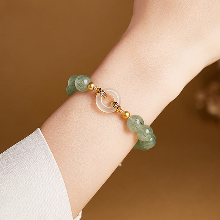 Bracelet de courage en argent sterling 925 Buddha Stones, quartz rutile vert et calcédoine blanche, boucle de la paix. - image 10