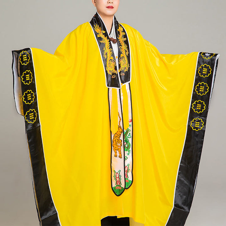 Kimono taoïste unisexe à manches longues et larges, brodé de dragons et de tigres, en Buddha Stones, pour la cérémonie de Qigong - Jaune - 2XL- Convient aux tailles US/ UK/AU/ EU- XL - image 6