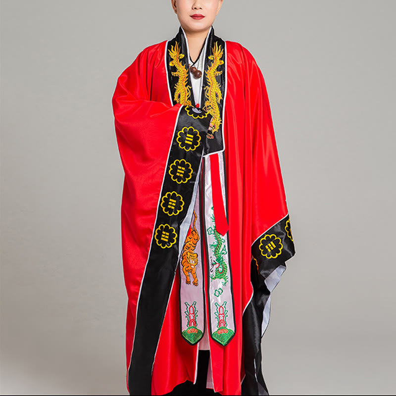 Kimono taoïste unisexe à manches longues et larges, brodé de dragons et de tigres, en Buddha Stones, pour la cérémonie de Qigong - Rouge - 2XL- Convient aux tailles US/ UK/AU/ EU- XL - image 1