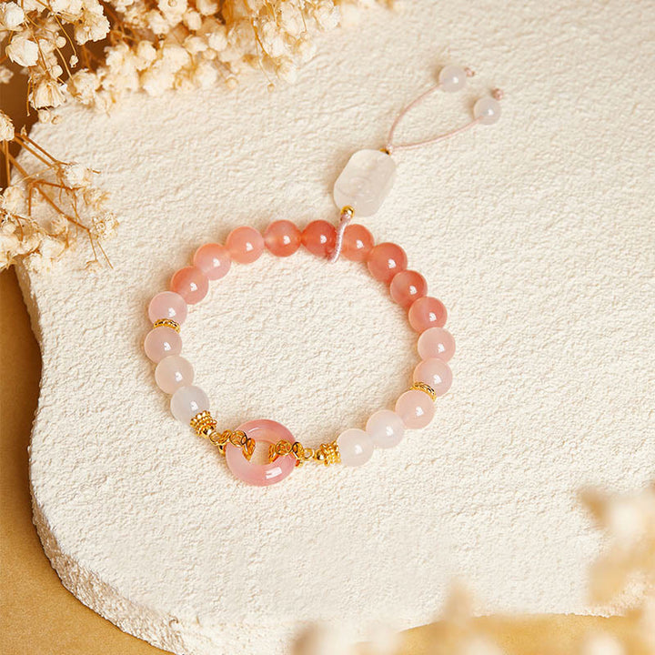 Bracelet de confiance en argent sterling 925, agate rouge et calcédoine blanche, orné d'une boucle de paix et de Buddha Stones - image 1