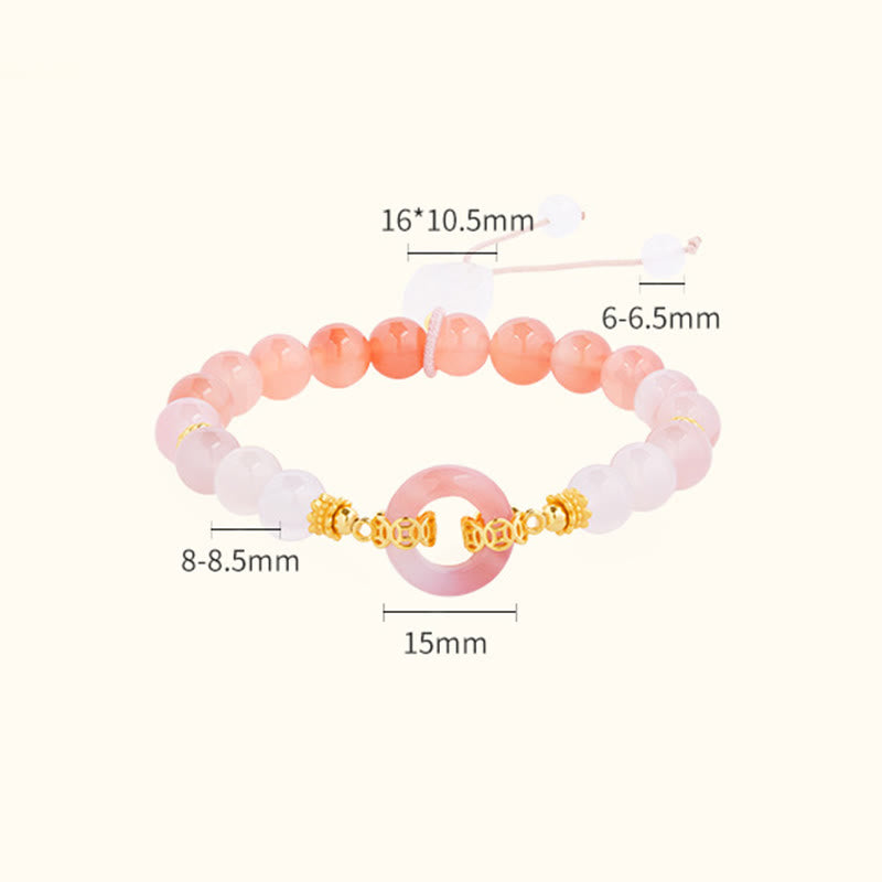 Bracelet de confiance en argent sterling 925, agate rouge et calcédoine blanche, orné d'une boucle de paix et de Buddha Stones - image 3