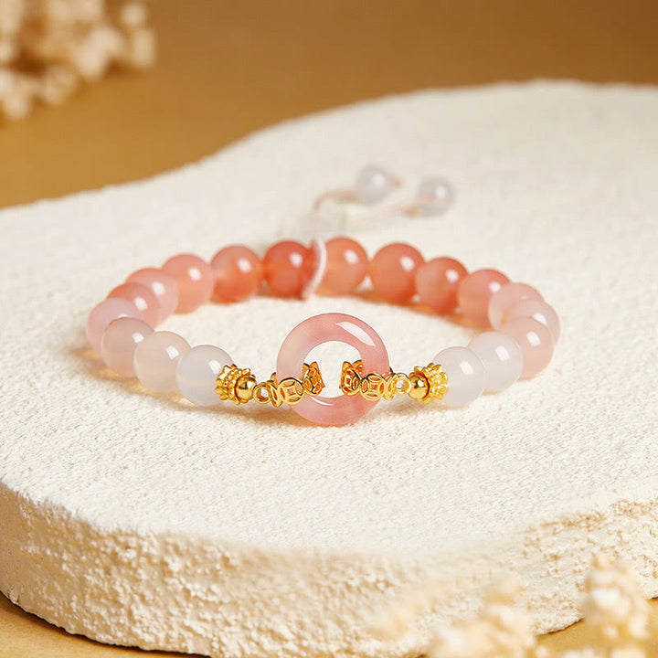 Bracelet de confiance en argent sterling 925, agate rouge et calcédoine blanche, orné d'une boucle de paix et de Buddha Stones - Agate rouge (Tour de poignet : 15-17 cm) - image 0