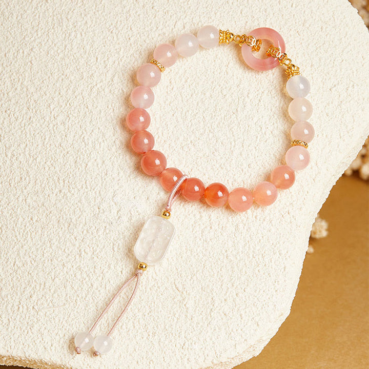 Bracelet de confiance en argent sterling 925, agate rouge et calcédoine blanche, orné d'une boucle de paix et de Buddha Stones - image 2