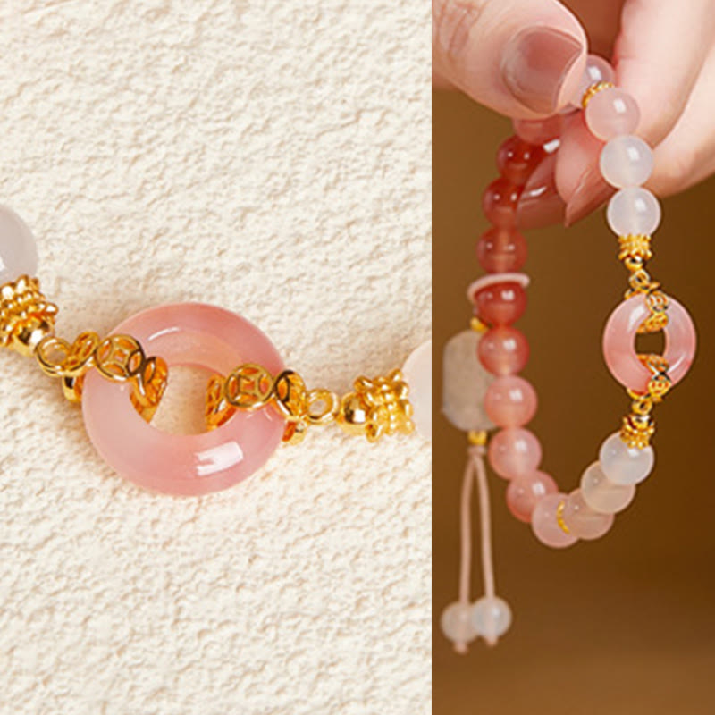 Bracelet de confiance en argent sterling 925, agate rouge et calcédoine blanche, orné d'une boucle de paix et de Buddha Stones - image 8