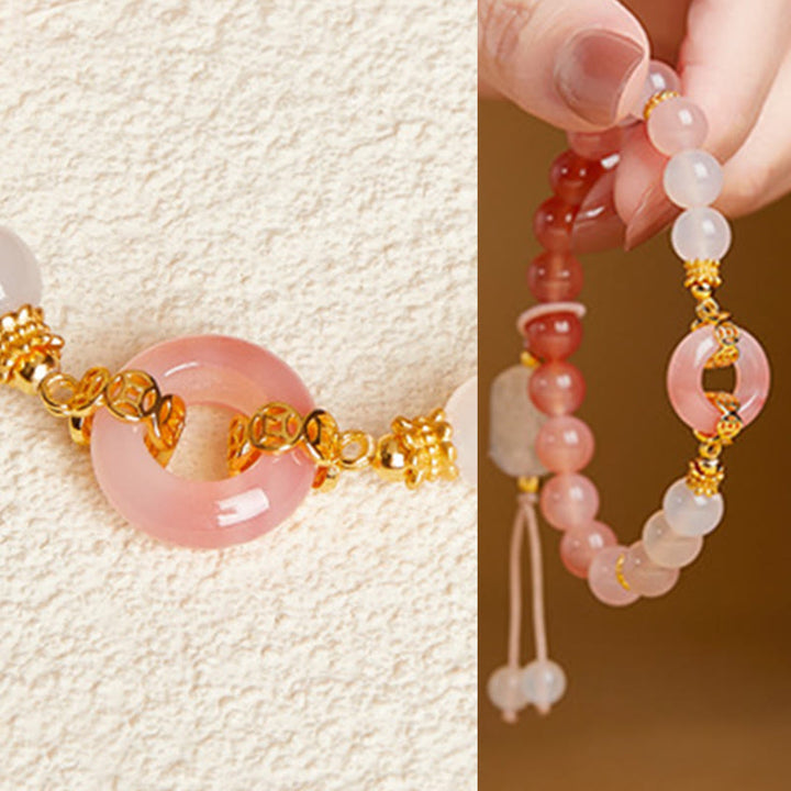 Bracelet de confiance en argent sterling 925, agate rouge et calcédoine blanche, orné d'une boucle de paix et de Buddha Stones - image 8