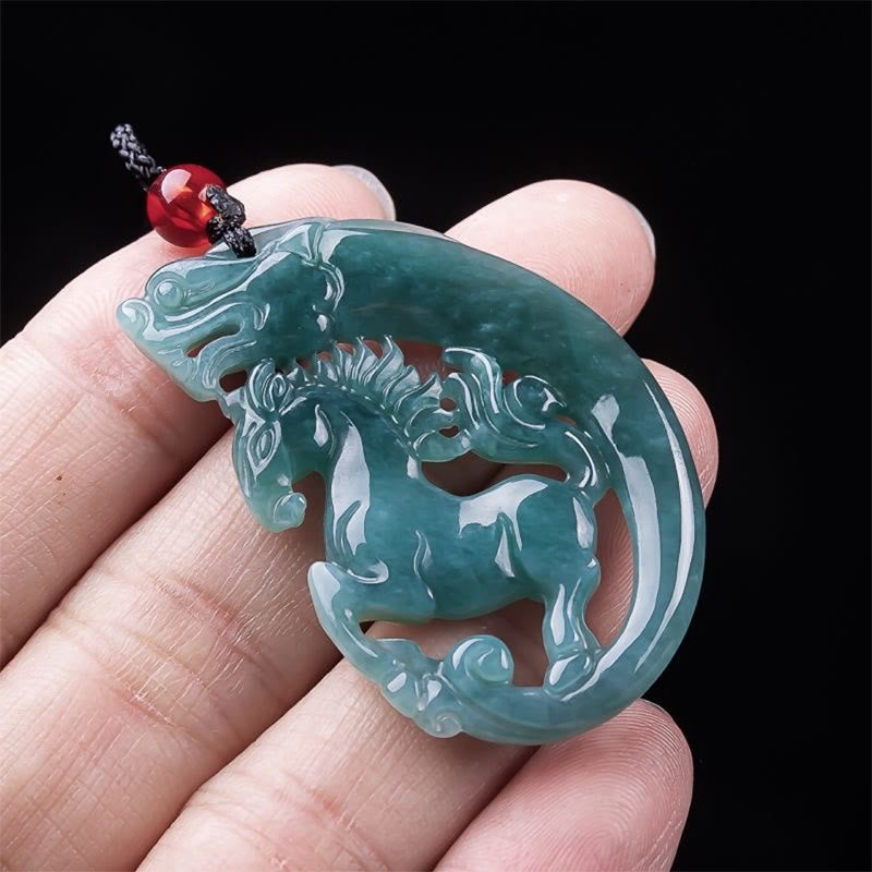 Pendentifs de collier en jade sculpté à la main, ornés de Buddha Stones, représentant l'année du Cheval et du Dragon, symbole de chance et de prospérité - image 3