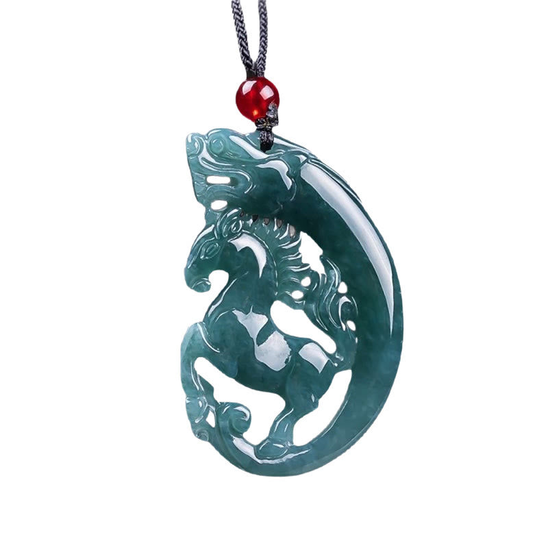 Pendentifs de collier en jade sculpté à la main, ornés de Buddha Stones, représentant l'année du Cheval et du Dragon, symbole de chance et de prospérité - image 6