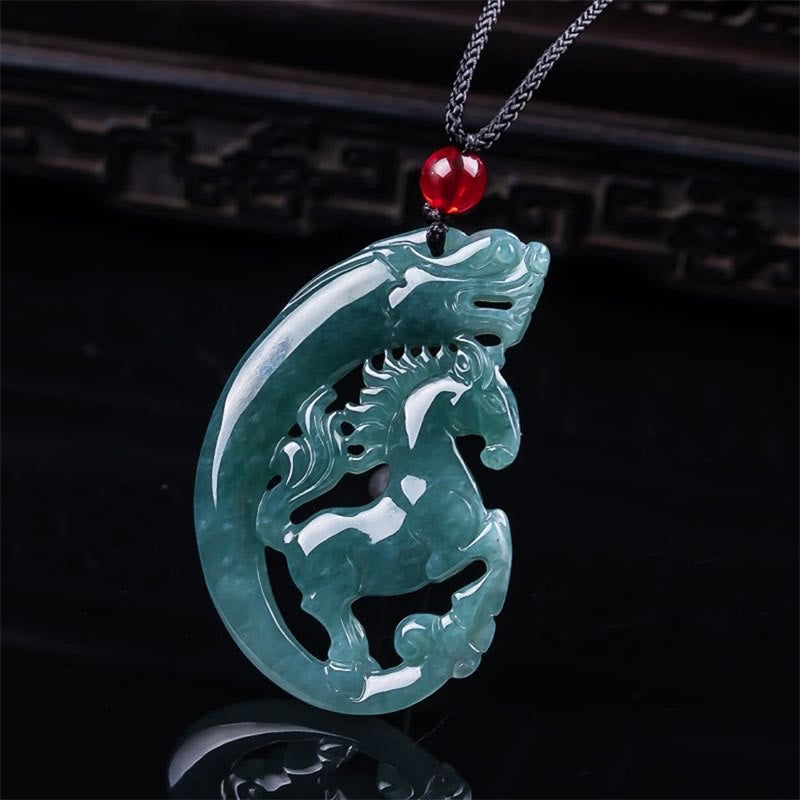 Pendentifs de collier en jade sculpté à la main, ornés de Buddha Stones, représentant l'année du Cheval et du Dragon, symbole de chance et de prospérité - image 2