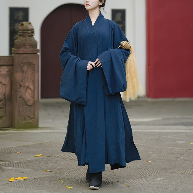 Buddha Stones Automne Hiver Wudang Cérémonie traditionnelle de Tai Chi Arts Martiaux Robe longue unisexe en lin à manches longues - Manches étroites - XL- Convient aux tailles US/ UK/AU/ EU- L - image 8