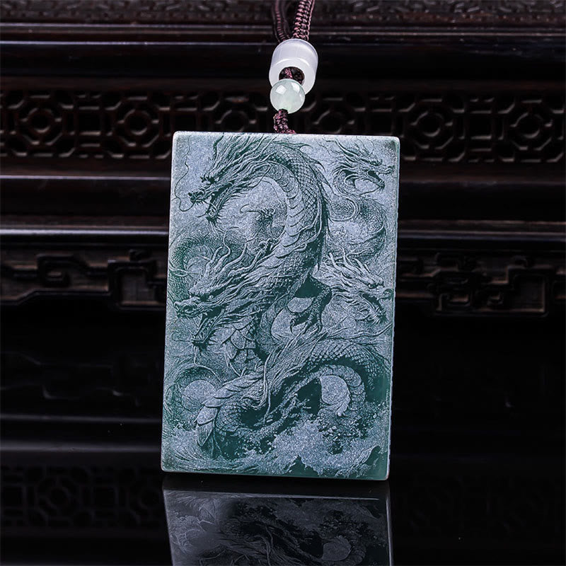 Pendentifs de collier porte-bonheur en jade rectangulaire avec dragon et Buddha Stones - image 1