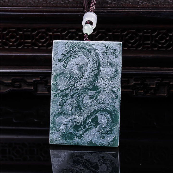 Pendentifs de collier porte-bonheur en jade rectangulaire avec dragon et Buddha Stones - image 1