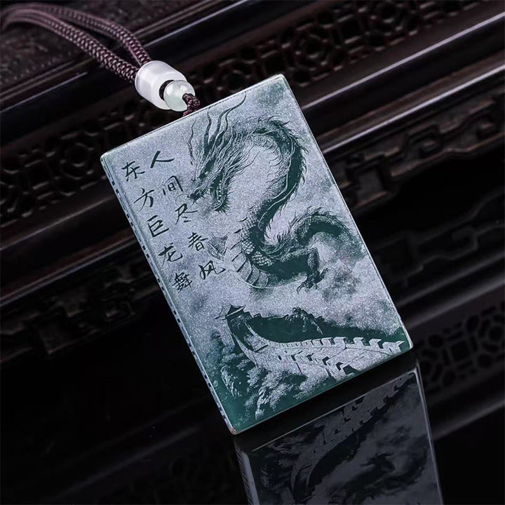 Pendentifs de collier porte-bonheur en jade rectangulaire avec dragon et Buddha Stones - image 3