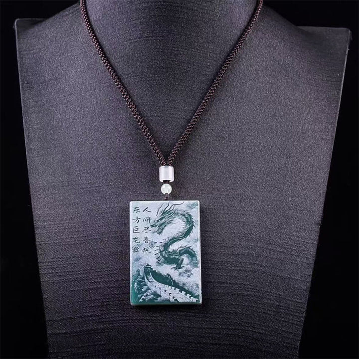 Pendentifs de collier porte-bonheur en jade rectangulaire avec dragon et Buddha Stones - image 8