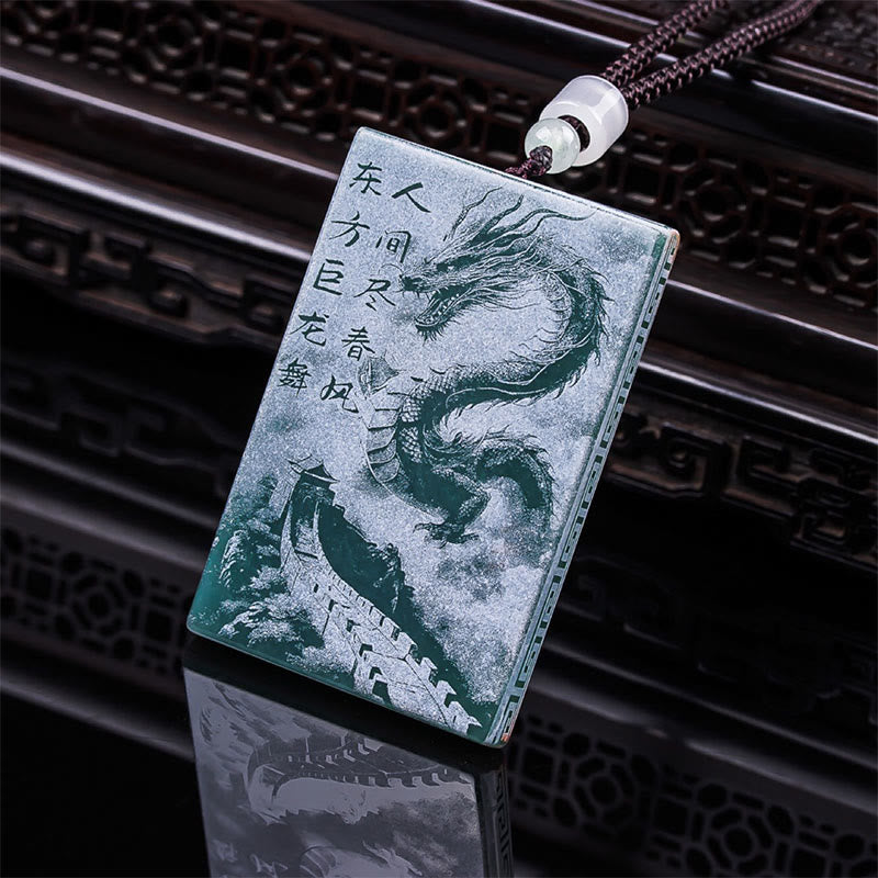 Pendentifs de collier porte-bonheur en jade rectangulaire avec dragon et Buddha Stones - image 2