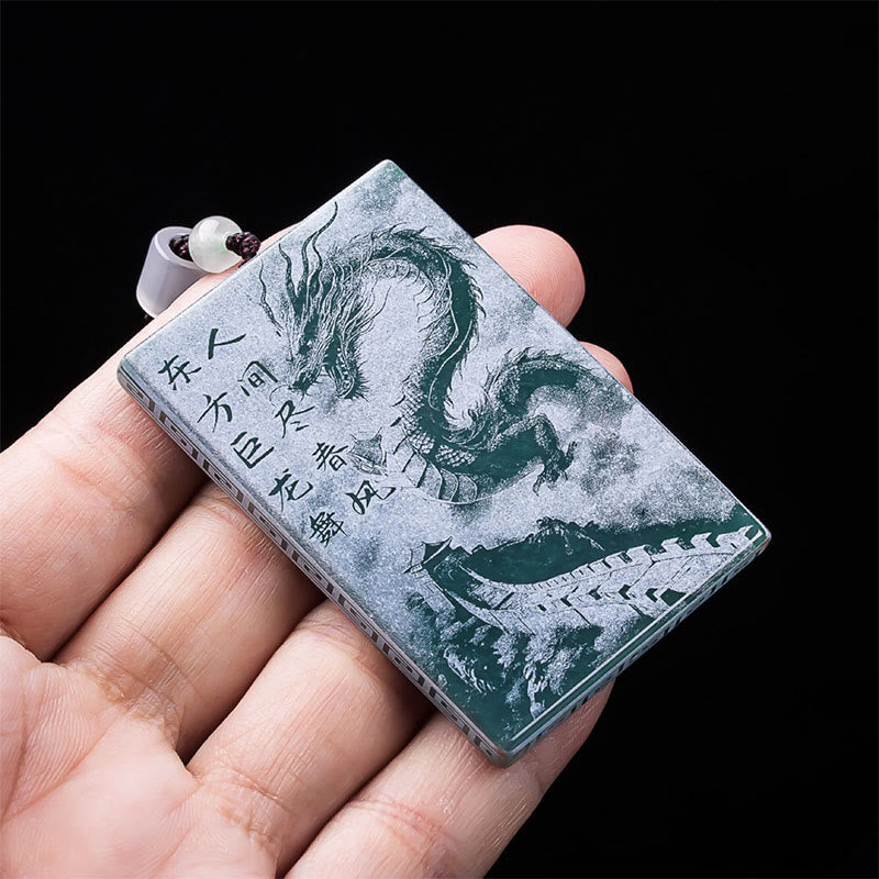 Pendentifs de collier porte-bonheur en jade rectangulaire avec dragon et Buddha Stones - image 4