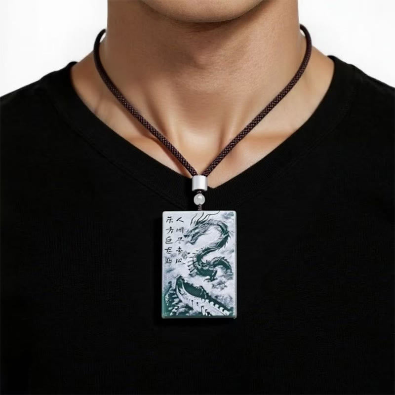 Pendentifs de collier porte-bonheur en jade rectangulaire avec dragon et Buddha Stones - image 9