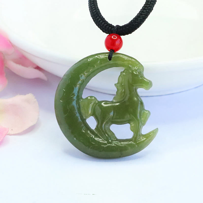 Buddha Stones, zodiaque chinois, année du Cheval, pendentif en jade sculpté, porte-bonheur et prospérité, collier - Jade (Abondance ♥ Chance) - 29*28*5 mm - image 0