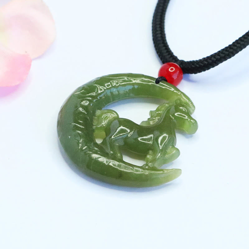 Buddha Stones, zodiaque chinois, année du Cheval, pendentif en jade sculpté, porte-bonheur et prospérité, collier - image 4
