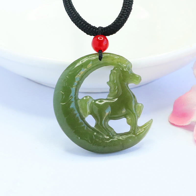 Buddha Stones, zodiaque chinois, année du Cheval, pendentif en jade sculpté, porte-bonheur et prospérité, collier - image 2