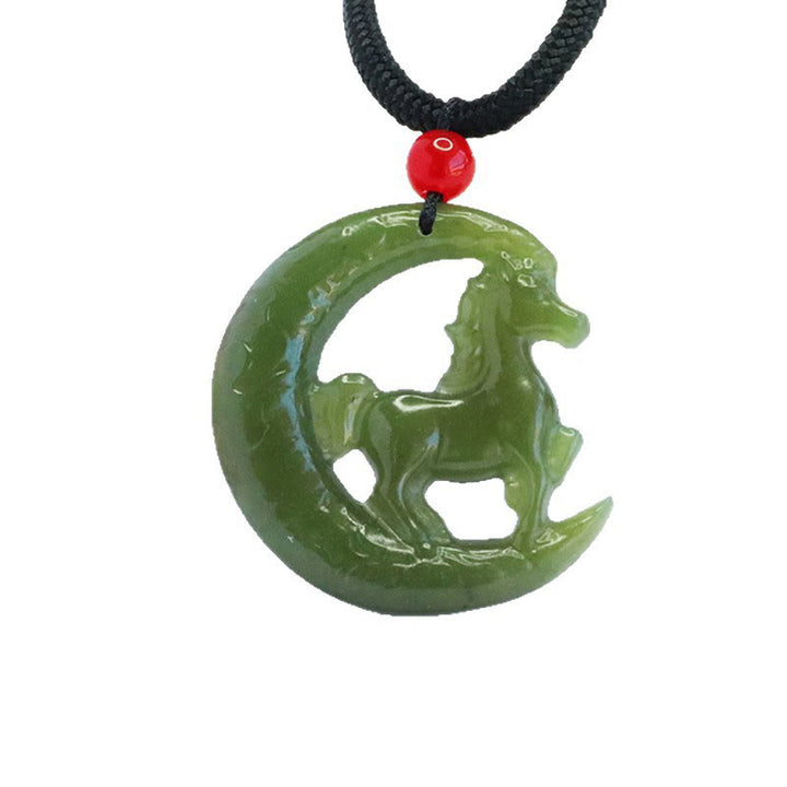 Buddha Stones, zodiaque chinois, année du Cheval, pendentif en jade sculpté, porte-bonheur et prospérité, collier - image 6