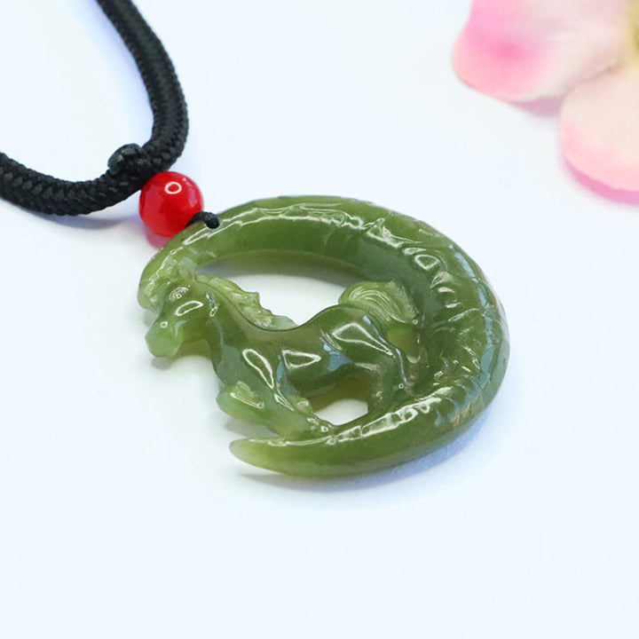 Buddha Stones, zodiaque chinois, année du Cheval, pendentif en jade sculpté, porte-bonheur et prospérité, collier - image 3