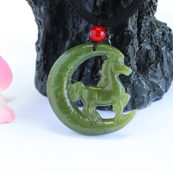 Buddha Stones, zodiaque chinois, année du Cheval, pendentif en jade sculpté, porte-bonheur et prospérité, collier - image 5