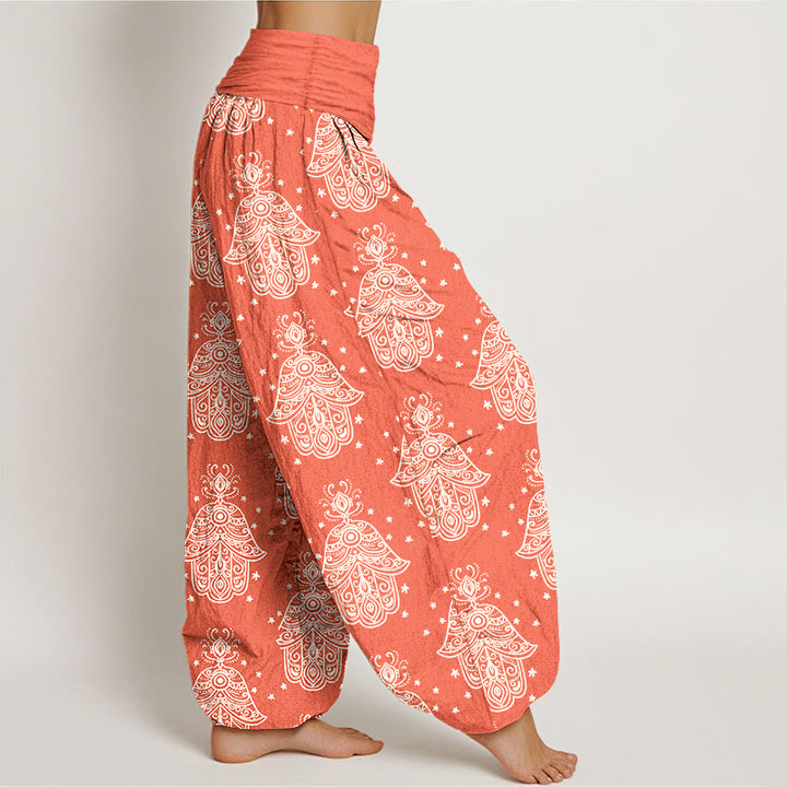 Pantalon harem à taille élastique pour femme, en coton avec motif de mains de Hamsa et Buddha Stones. - image 10