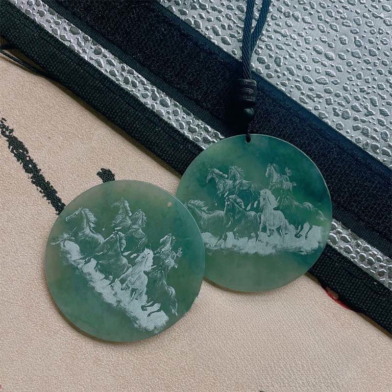 Pendentif rond en jade sculpté, symbole de prospérité, année du Cheval , Buddha Stones - image 3