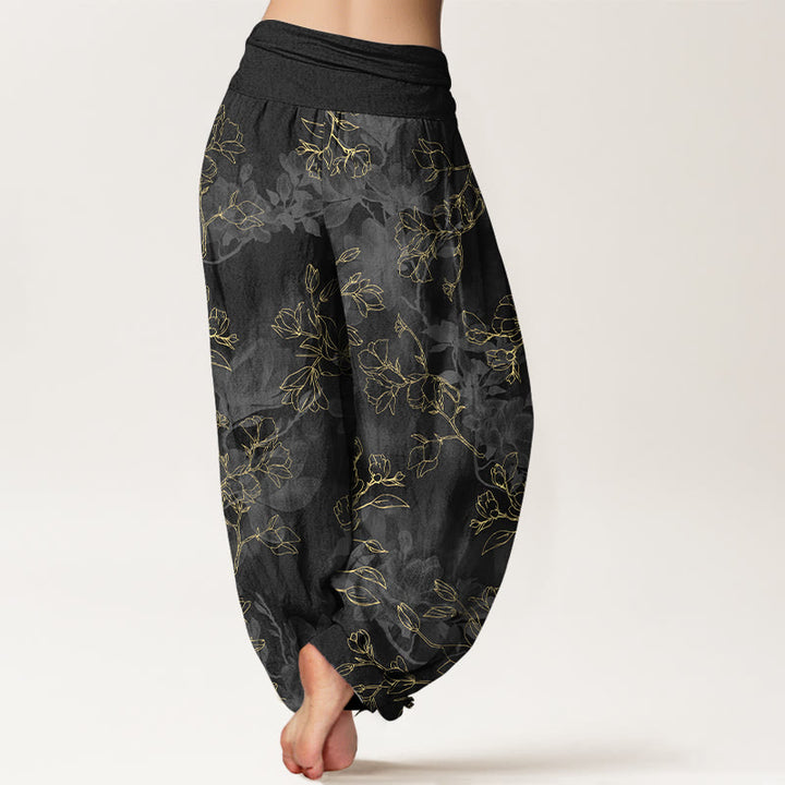 Pantalon harem à taille élastique pour femme, en coton avec motif de boutons de fleurs fraîches et Buddha Stones - image 6