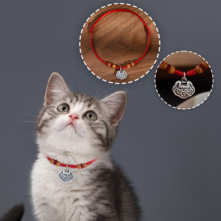 Collier de protection ajustable pour chats et petits chiens, Buddha Stonesun cadenas argenté, d'une ficelle rouge et de perles en bois de pêcher. - image 15