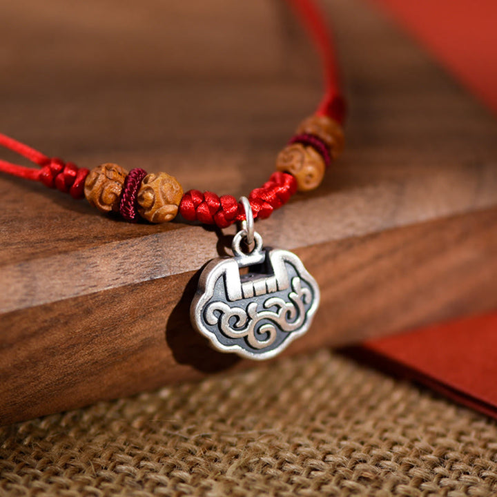 Collier de protection ajustable pour chats et petits chiens, Buddha Stonesun cadenas argenté, d'une ficelle rouge et de perles en bois de pêcher. - image 11