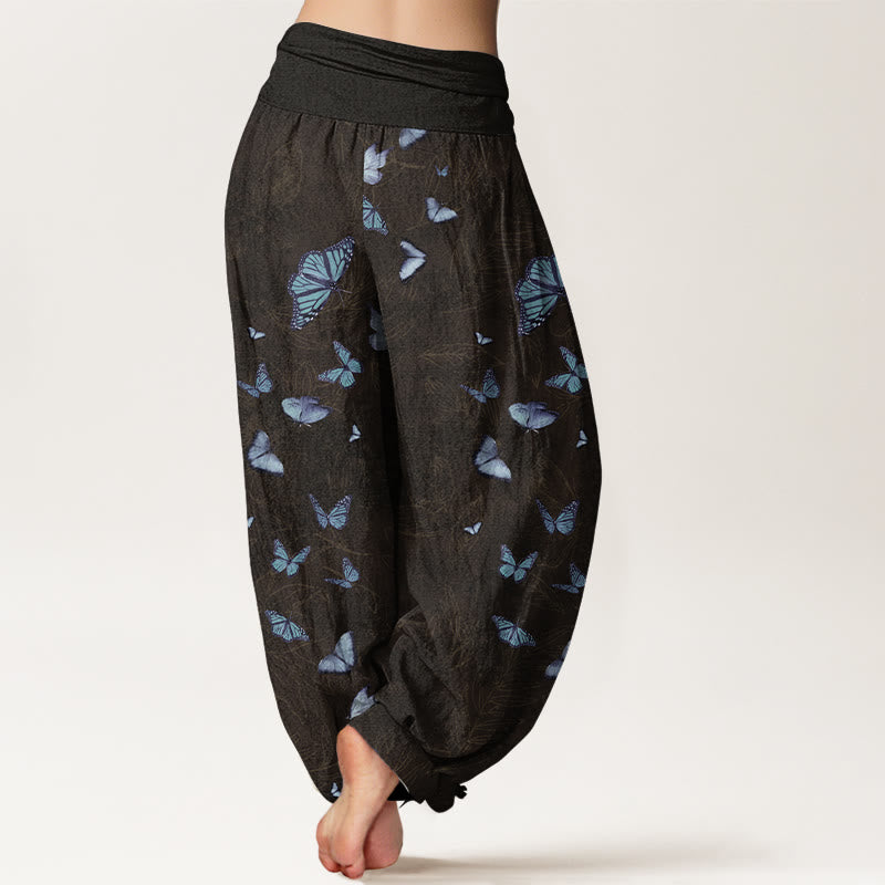 Pantalon harem à taille élastique pour femme, en coton, motif papillon et feuilles oniriques, avec Buddha Stones - image 1