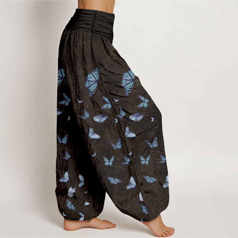 Pantalon harem à taille élastique pour femme, en coton, motif papillon et feuilles oniriques, avec Buddha Stones - image 2