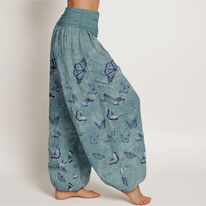 Pantalon harem à taille élastique pour femme, en coton, motif papillon et feuilles oniriques, avec Buddha Stones - image 7