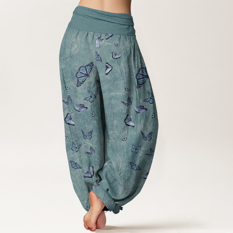 Pantalon harem à taille élastique pour femme, en coton, motif papillon et feuilles oniriques, avec Buddha Stones - image 6