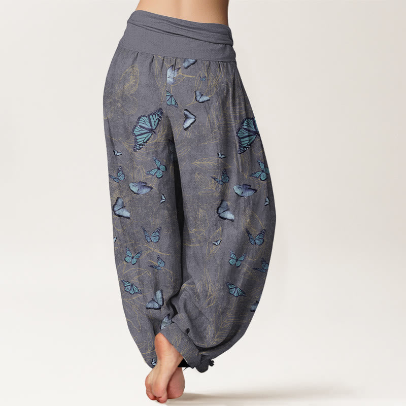Pantalon harem à taille élastique pour femme, en coton, motif papillon et feuilles oniriques, avec Buddha Stones - image 9