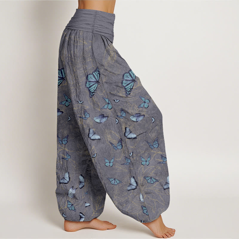 Pantalon harem à taille élastique pour femme, en coton, motif papillon et feuilles oniriques, avec Buddha Stones - image 10