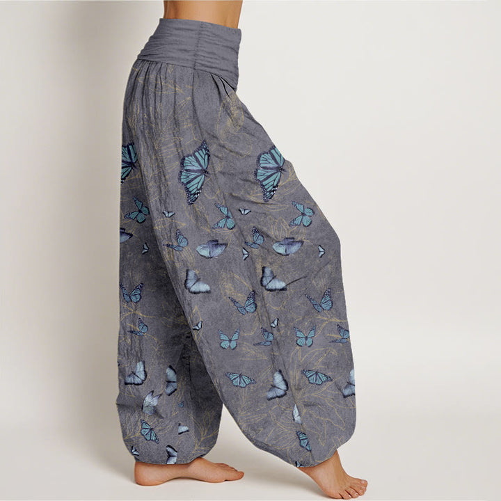 Pantalon harem à taille élastique pour femme, en coton, motif papillon et feuilles oniriques, avec Buddha Stones - image 10