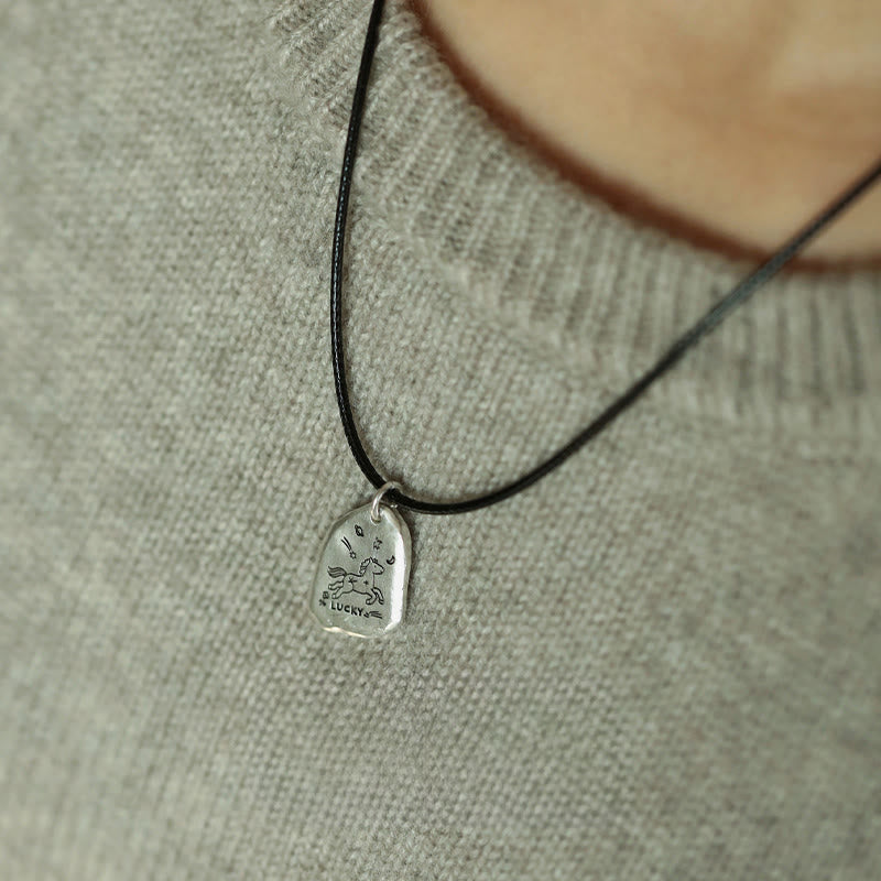 Buddha Stones, argent sterling 999, breloque cheval porte-bonheur, année du Cheval, chaîne en argent sterling 925, pendentifs de collier de bénédiction - Corde noire (longueur : 50 cm) - image 9