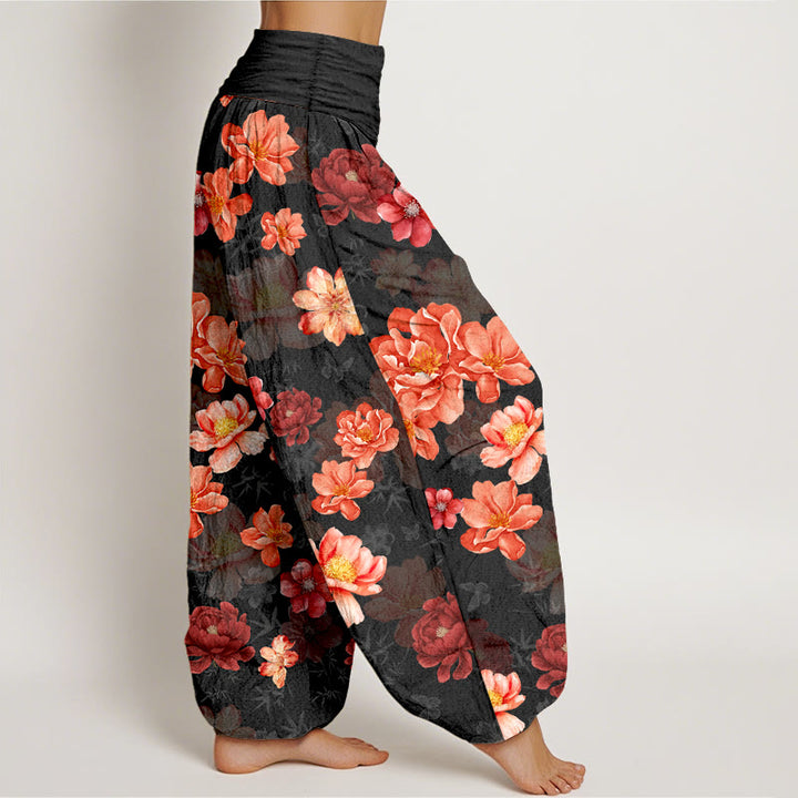 Pantalon harem à taille élastique pour femme, en coton à motif floral aux couleurs intenses, avec Buddha Stones - image 2