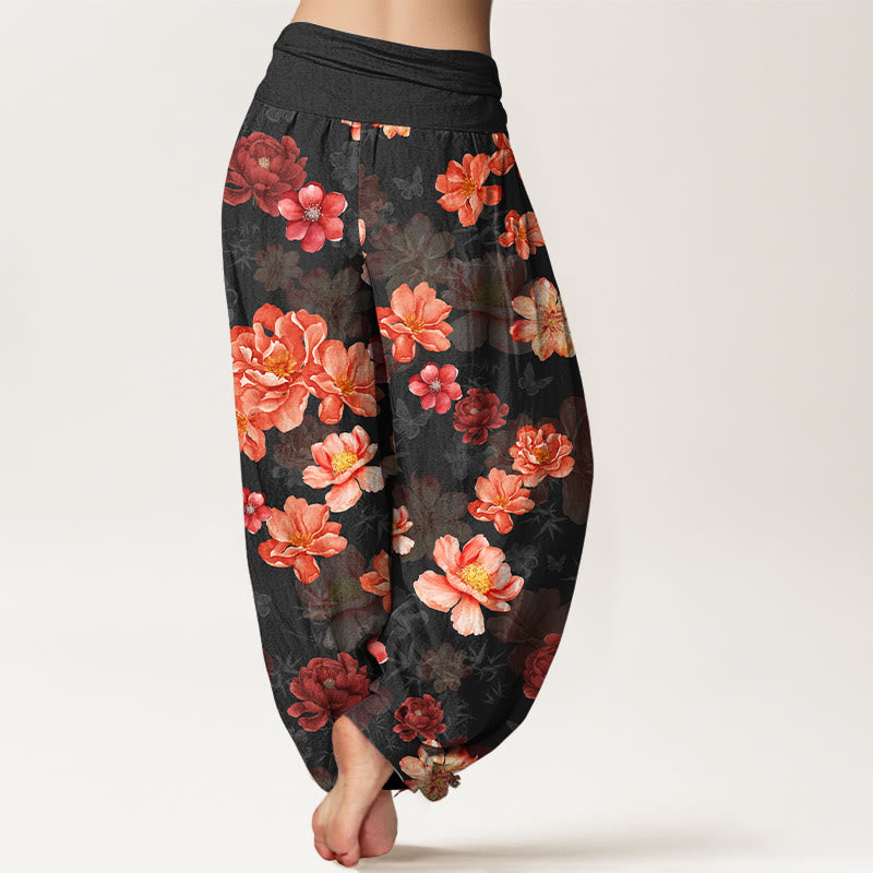 Pantalon harem à taille élastique pour femme, en coton à motif floral aux couleurs intenses, avec Buddha Stones - image 1