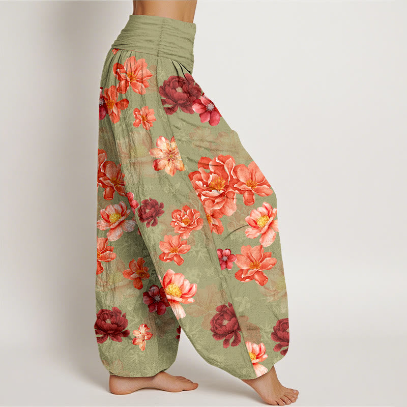 Pantalon harem à taille élastique pour femme, en coton à motif floral aux couleurs intenses, avec Buddha Stones - image 7