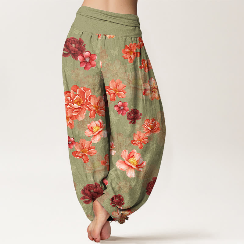 Pantalon harem à taille élastique pour femme, en coton à motif floral aux couleurs intenses, avec Buddha Stones - image 6