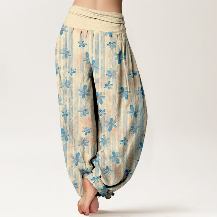 Pantalon harem femme en coton à motif floral simple et Buddha Stones, taille élastique - image 1