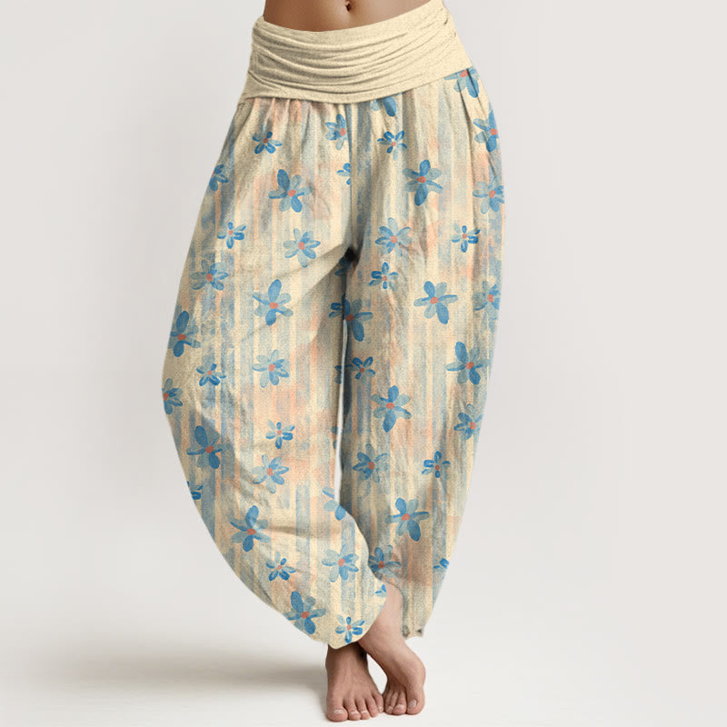 Pantalon harem femme en coton à motif floral simple et Buddha Stones, taille élastique - LemonChiffon - US16，UK/AU20，EU48 (3XL) - image 0
