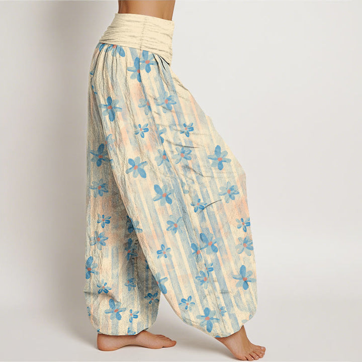 Pantalon harem femme en coton à motif floral simple et Buddha Stones, taille élastique - image 2