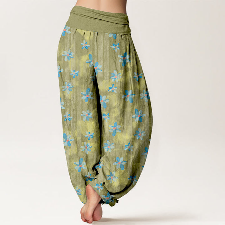 Pantalon harem femme en coton à motif floral simple et Buddha Stones, taille élastique - image 6