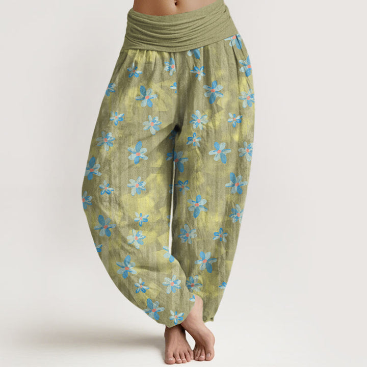 Pantalon harem femme en coton à motif floral simple et Buddha Stones, taille élastique - Vert olive - US16，UK/AU20，EU48 (3XL) - image 5